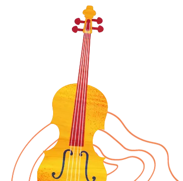 yellow and red cello graphic swirls