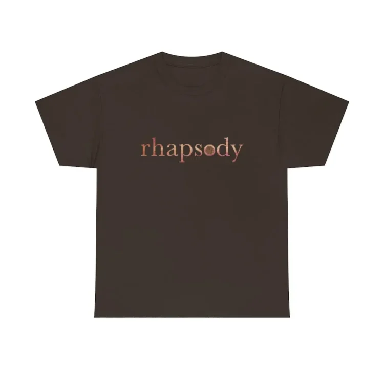 dark chocolate unisex cotton tee with the rhapsody project logo
