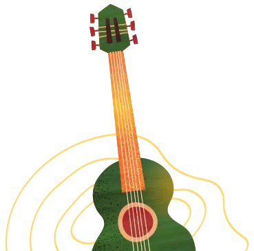 green guitar graphic swirls