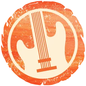 guitar in orange wood texture circle