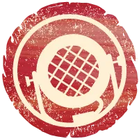 old microphone in red wood texture circle